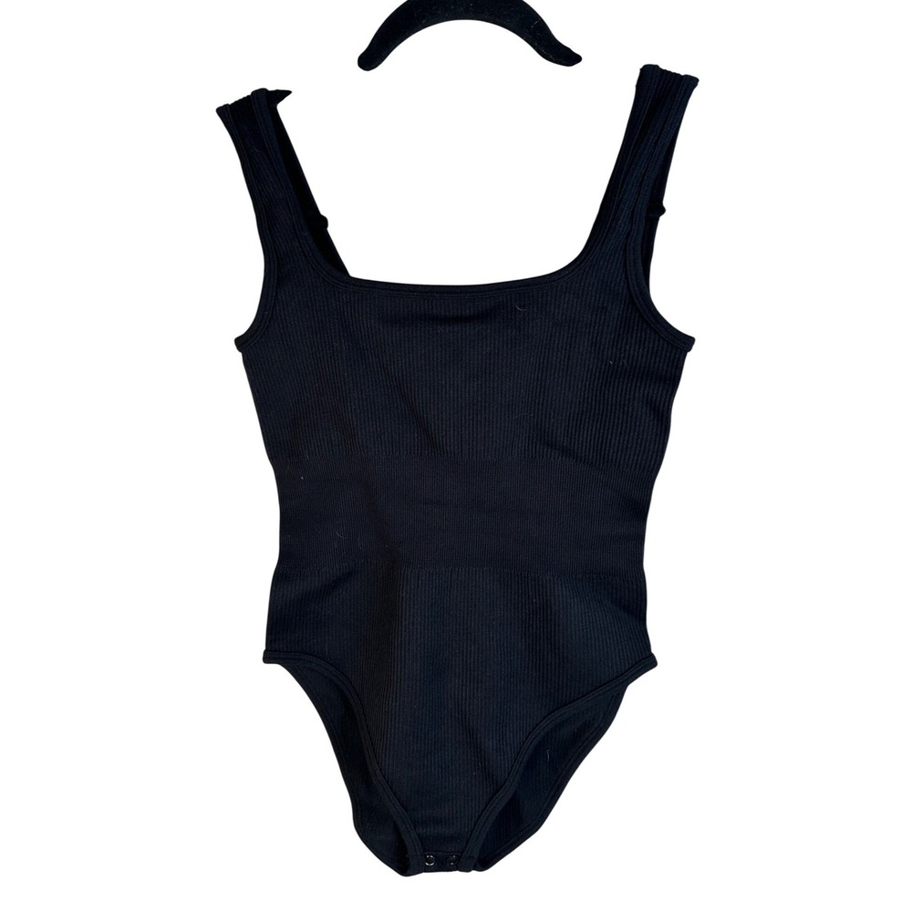 Halara Women's Black Ribbed Square Neck Sleeveless Bodysuit Size Small